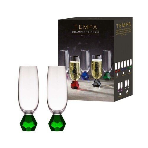Tempa Zhara Champagne Glass 2 Pack Emerald, The Ladelle Group 897652