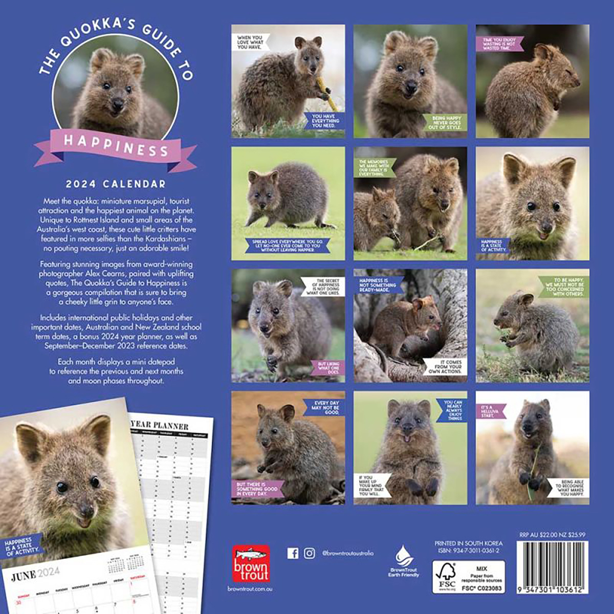 The Quokka's Guide To Happiness 2024 Square Wall Calendar by Browntrout