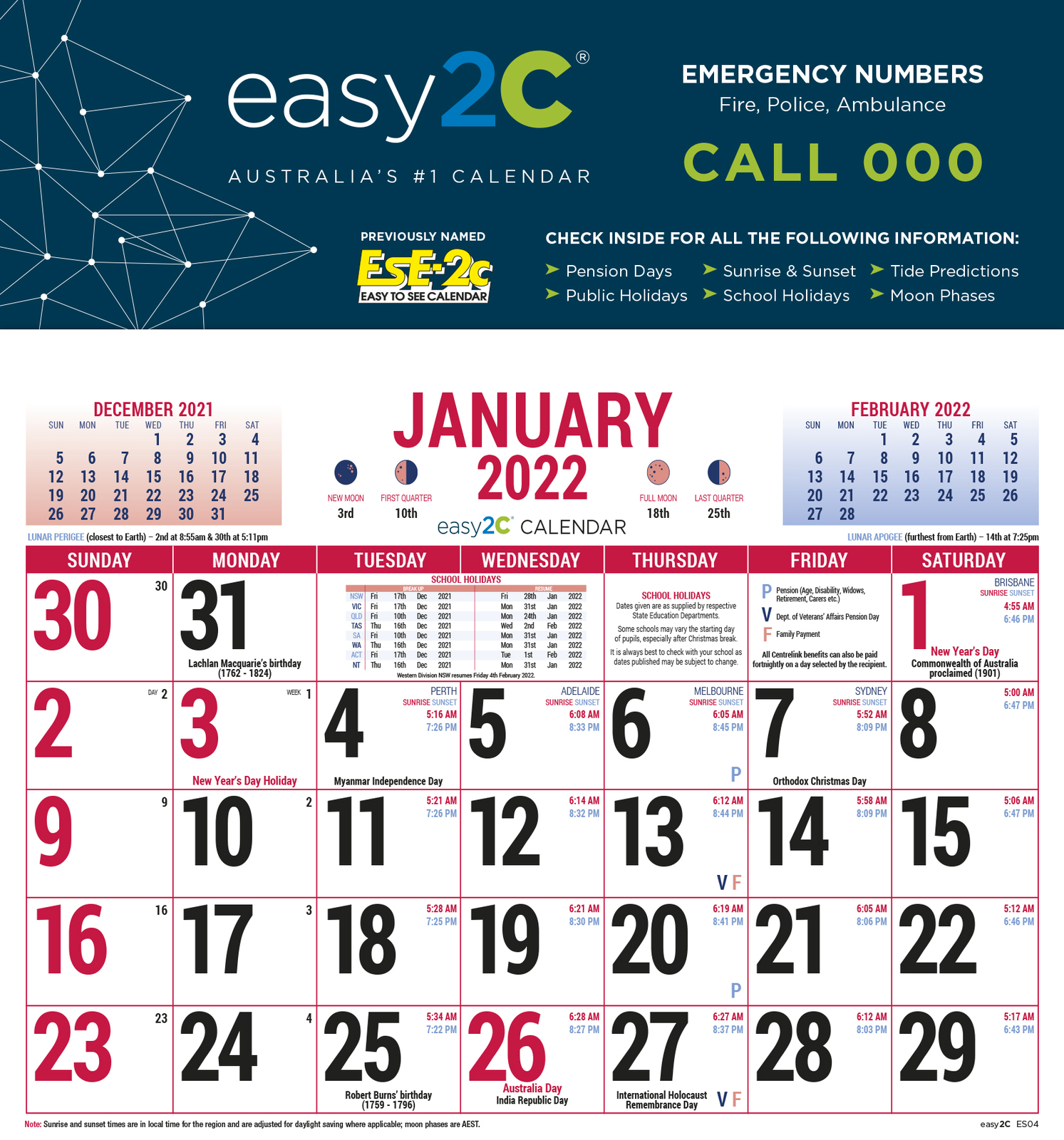 2022 Calendar Easy2C Magnet, Ese-2C Easy To See 4278
