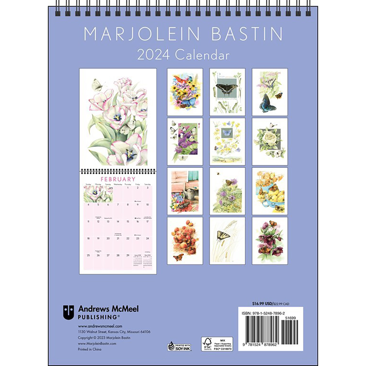 Marjolein Bastin Butterflies & Blooms 2024 Vertical Wall Calendar