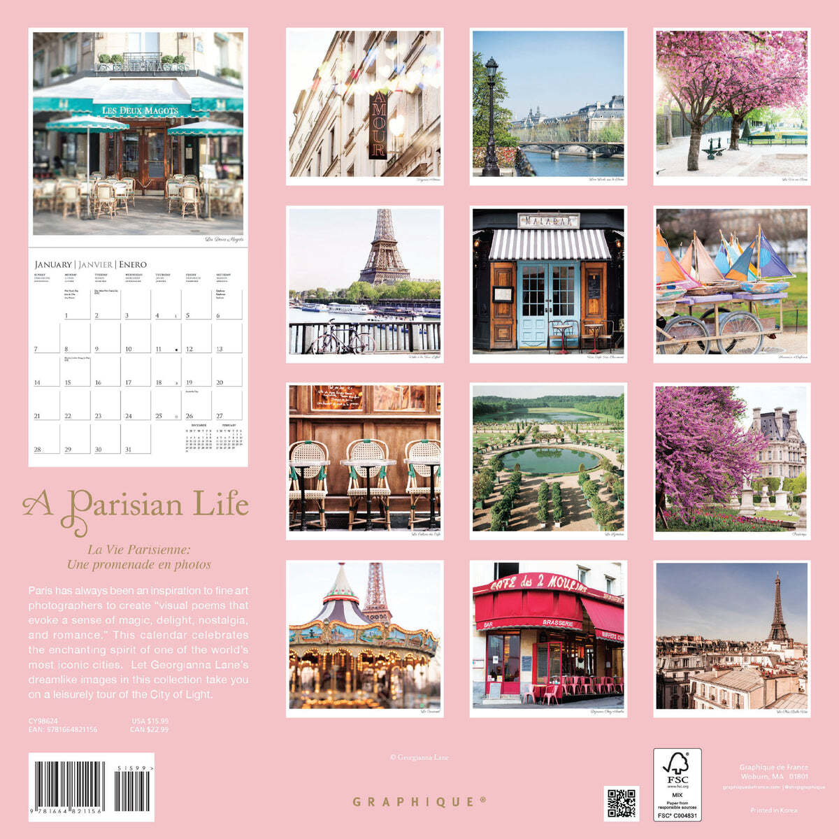 A Parisian Life 2024 Square Wall Calendar by Graphique de France