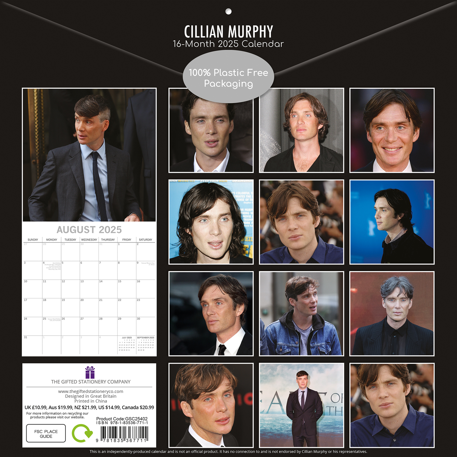 Cillian Murphy 2025 Square Wall Calendar