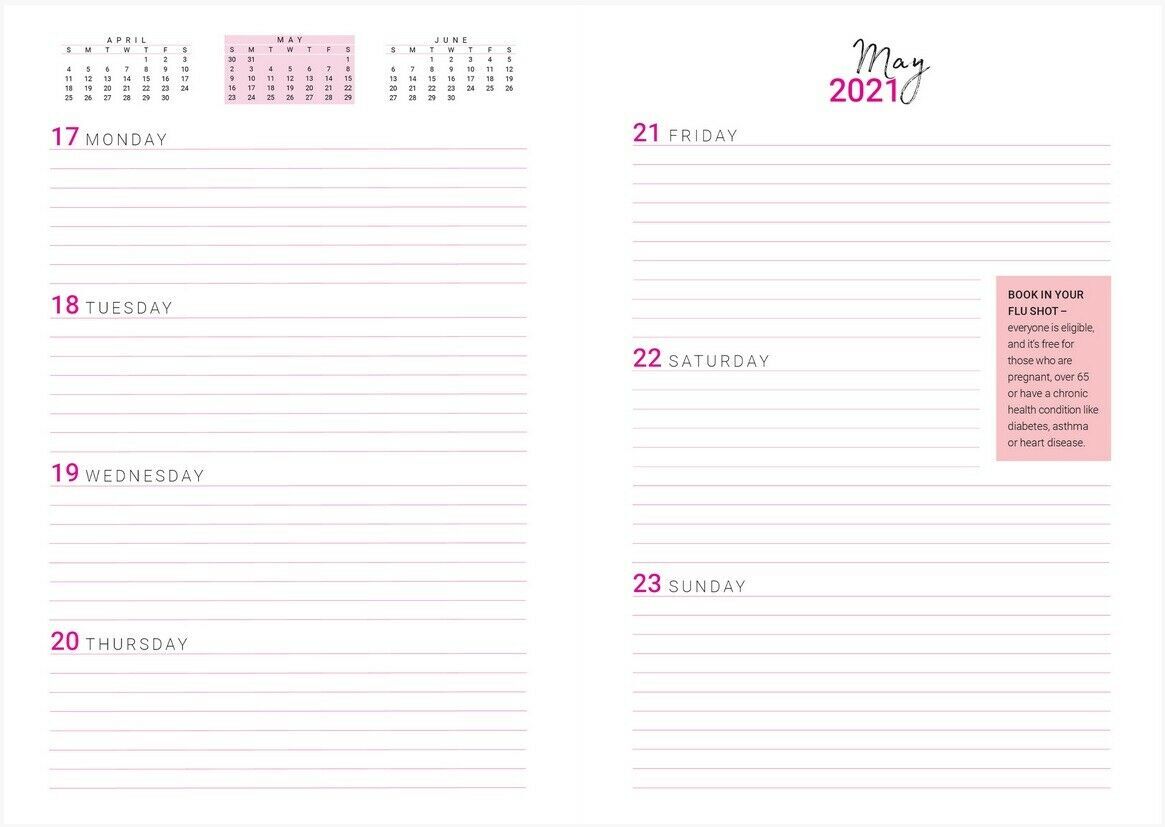2021 The Australian Women’s Health Diary Daily Journal A5 Week to View