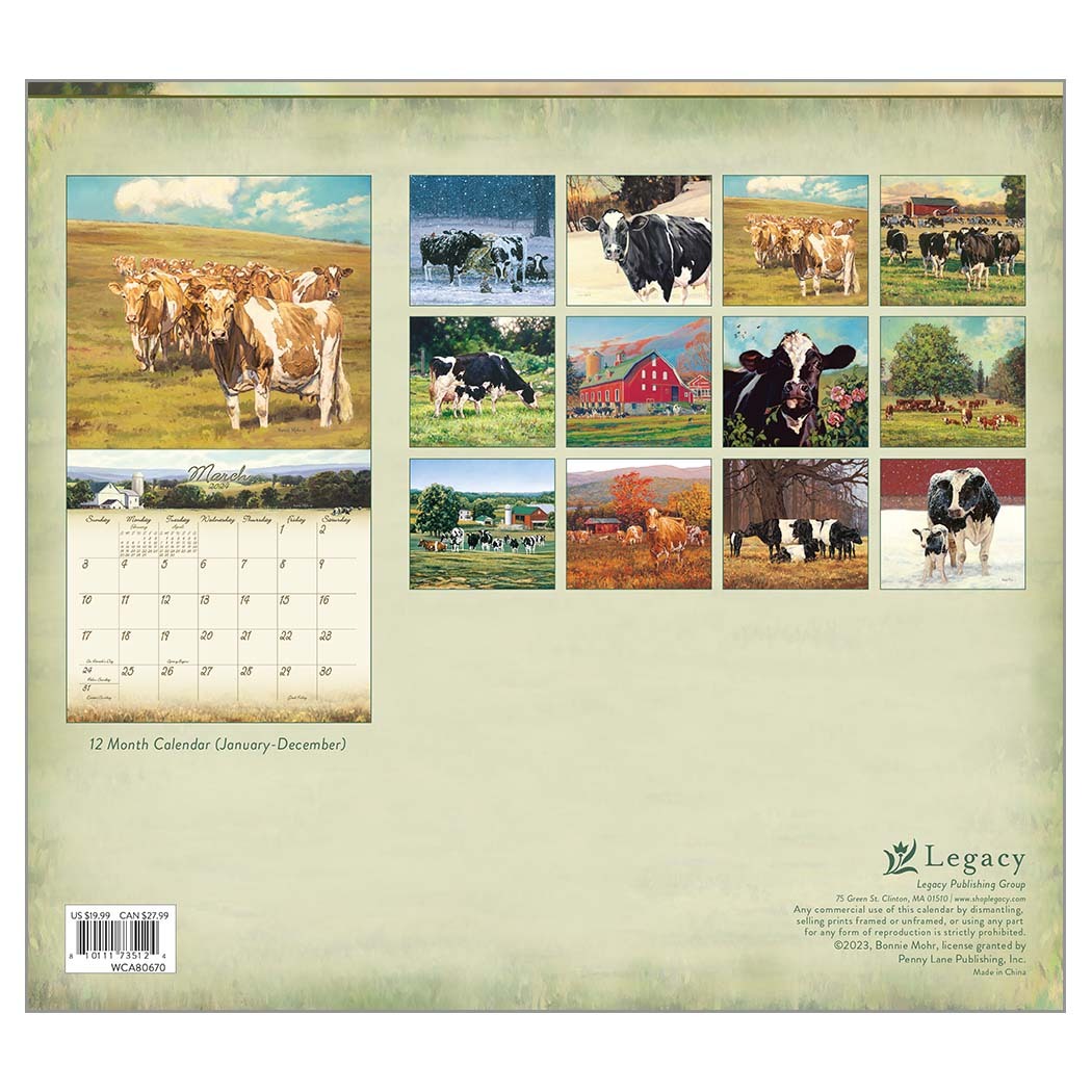 The Legacy 2024 Calendar Cow Calendar by Bonnie Mohr