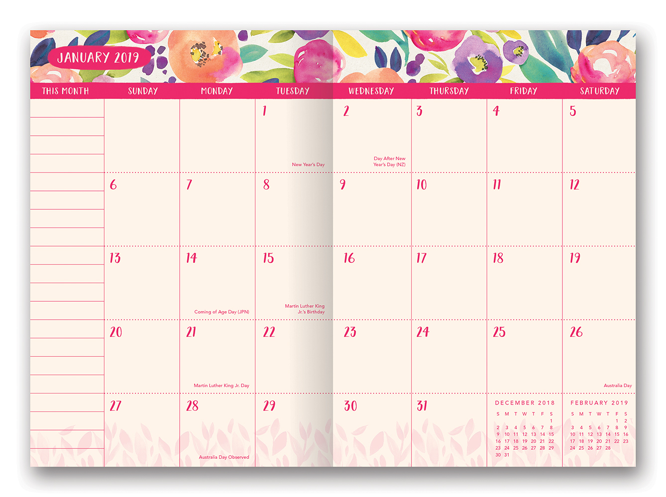 Orange Circle 2019 Monthly Pocket Planner Bold Blossoms 19575 inc Post