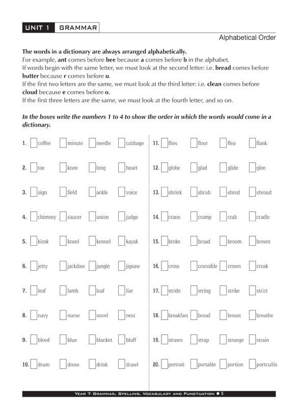 excel basic skills grammar spelling vocabulary punctuation year 7