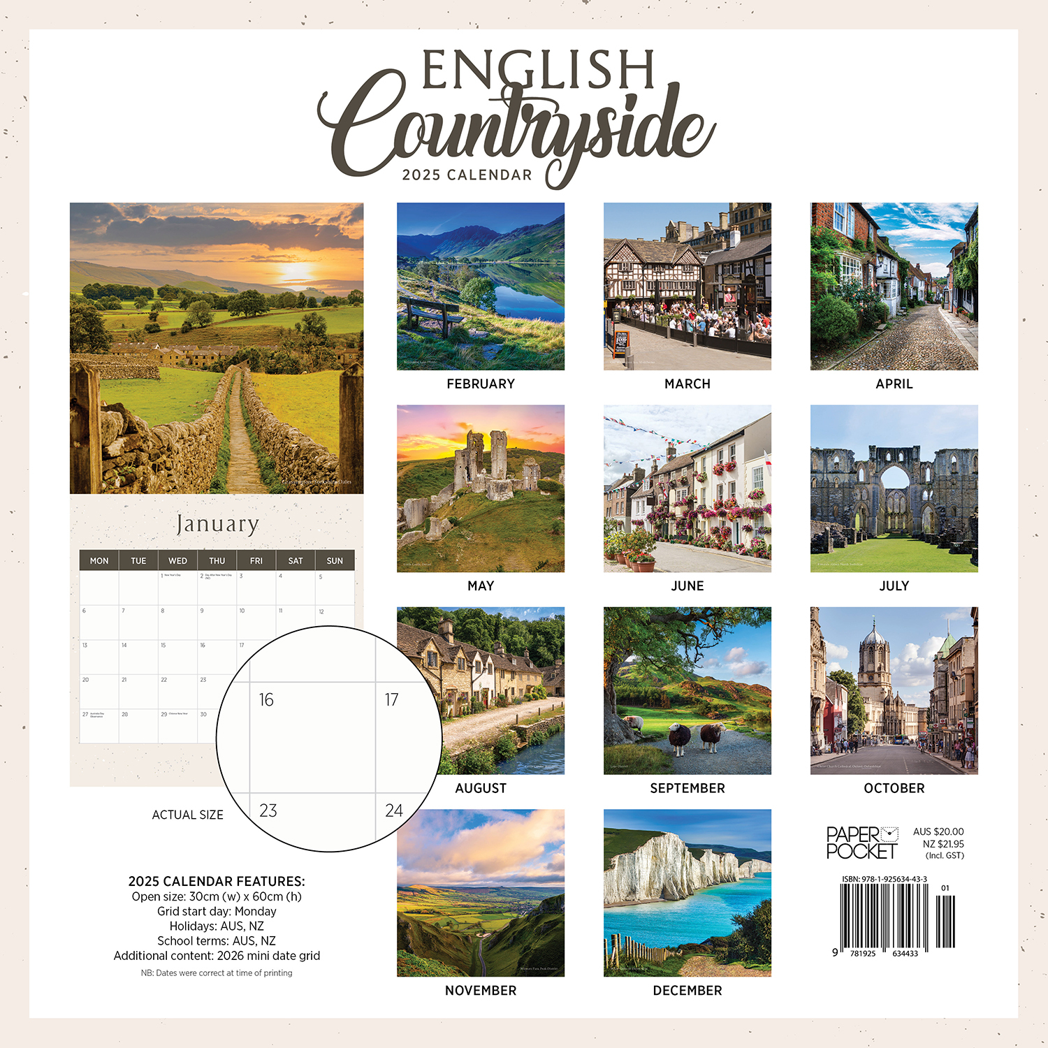 2020 English Countryside Square Wall Calendar by Paper Pocket 17107