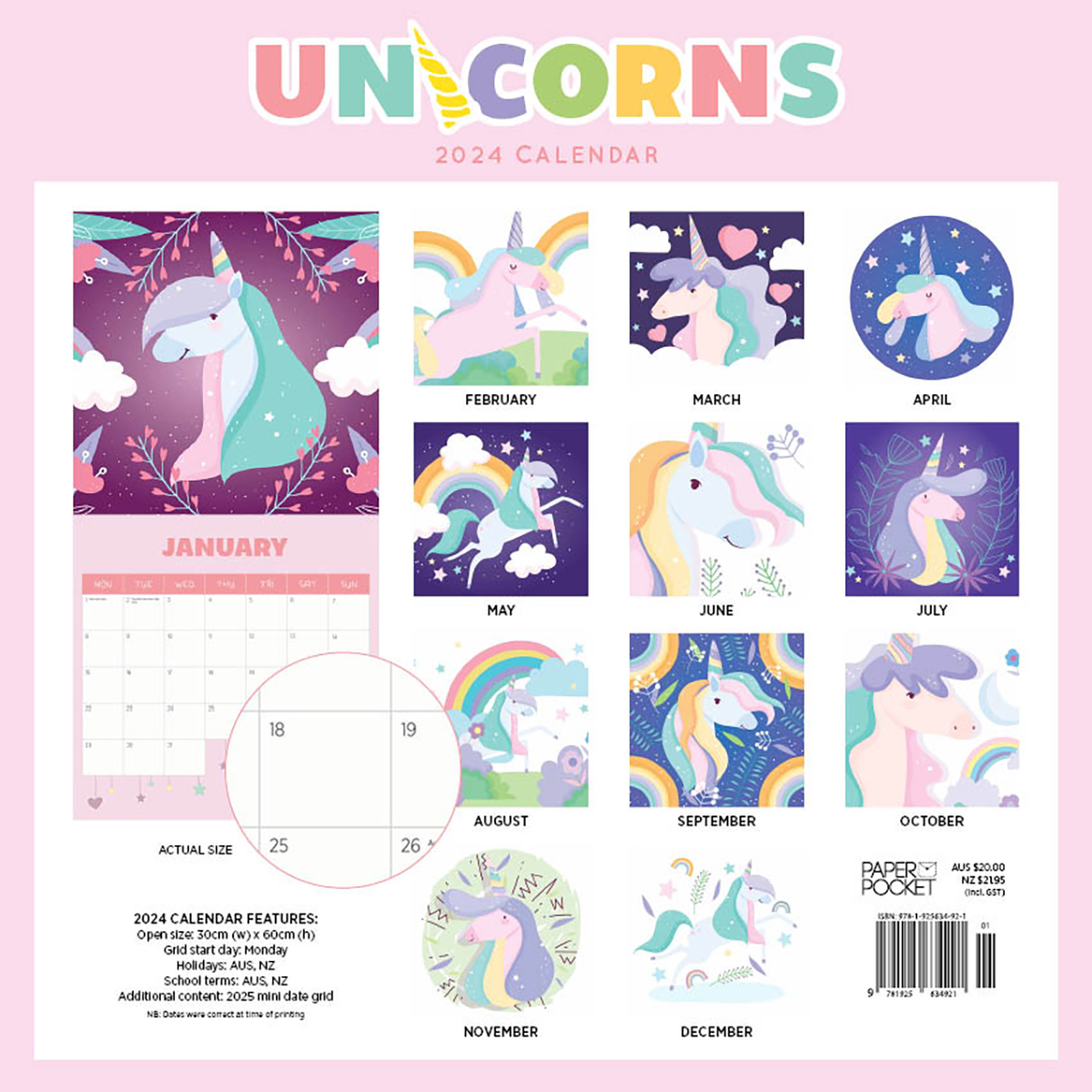 2023 Calendar Unicorns Square Wall by Paper Pocket - Paper Pocket