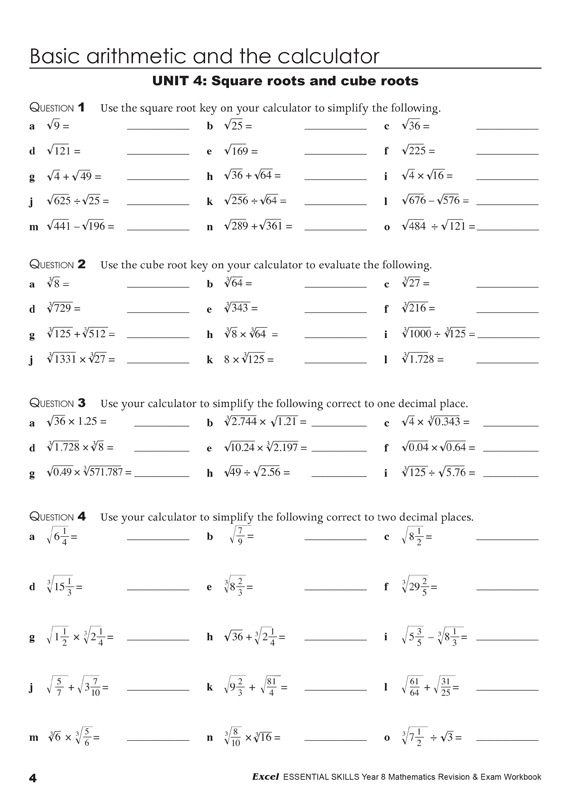 excel essential skills mathematics revision exam workbook year 8