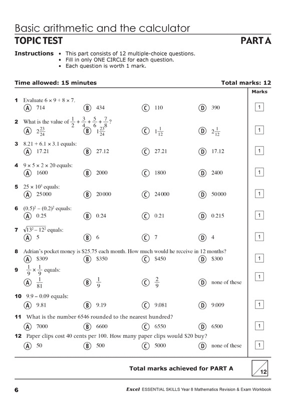 excel essential skills mathematics revision exam workbook year 8