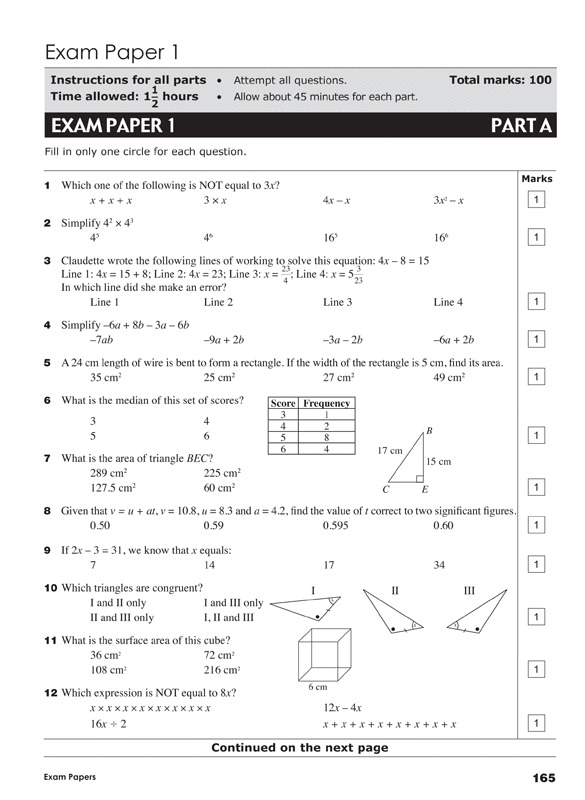 excel essential skills mathematics revision exam