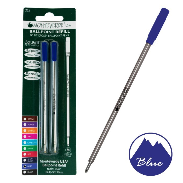Ballpoint Refill Fits Cross Pens Medium BLUE C132BU Pack of 2 by
