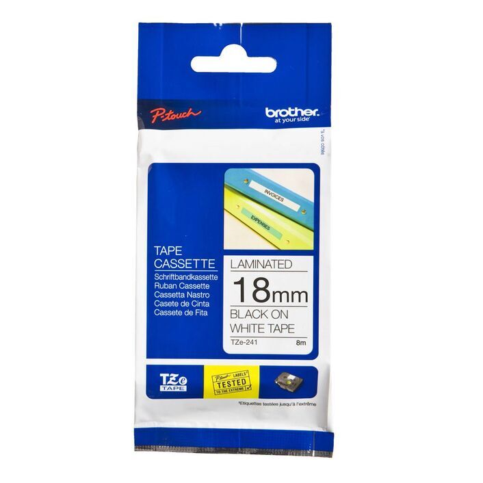 Brother Labelling Tape Cassette Laminated 18mm Black on White TZe241