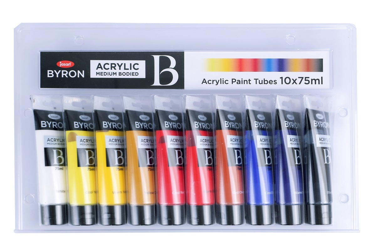 Jasart Byron Set of 10 Acrylic Paint Tubes 75ml each Medium Bodied 0037360