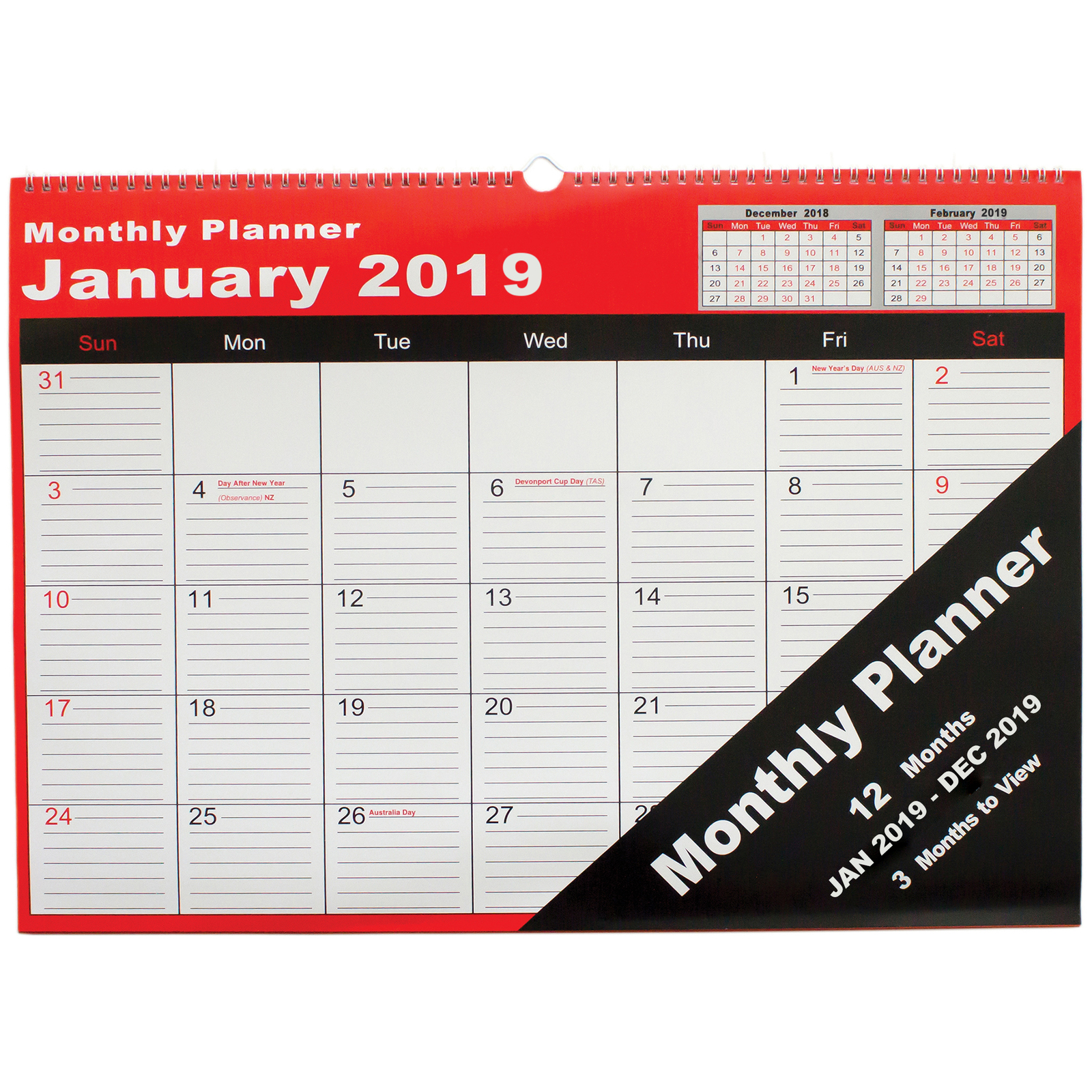 calendar 2019 cumberland 12 month wall planner 520x390mm k9198