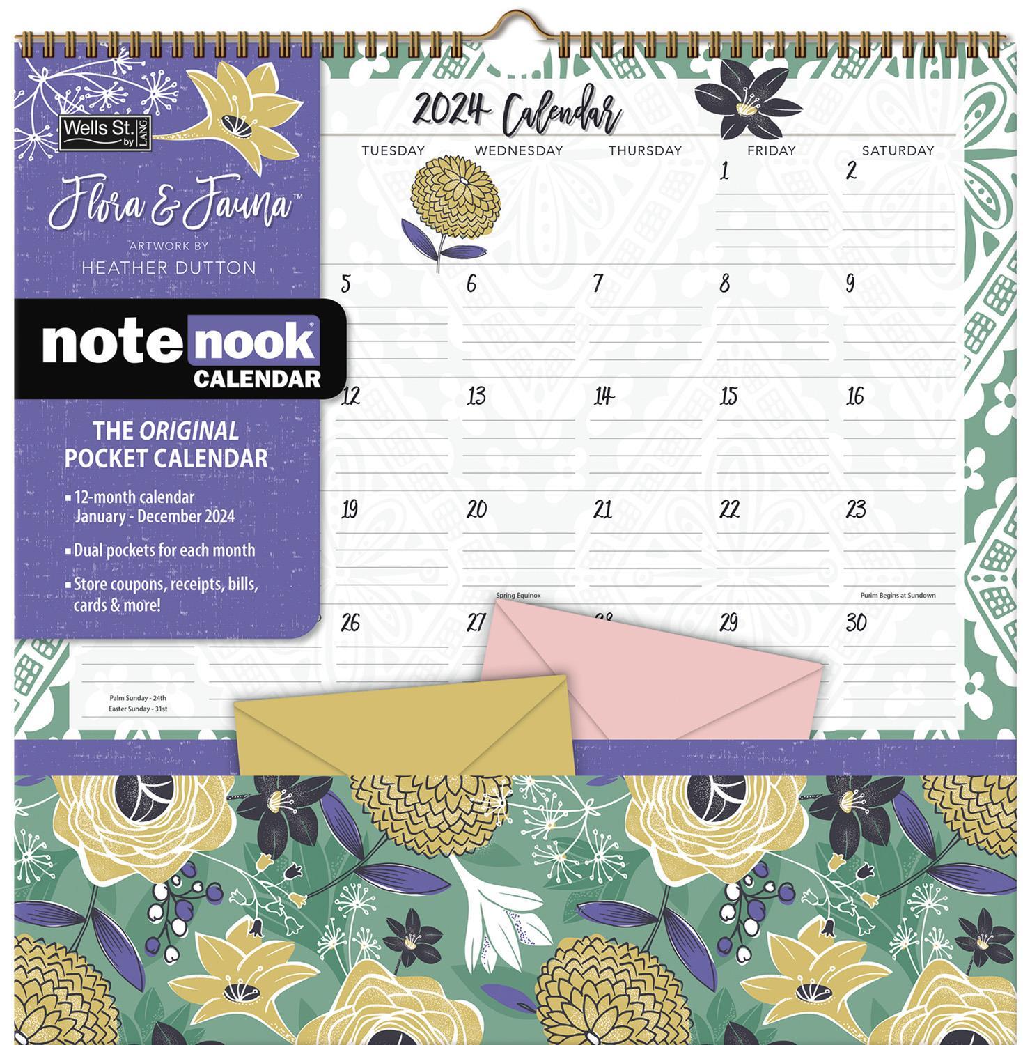 Flora & Fauna 2024 Note Nook Square Wall Calendar by Wells St. by Lang