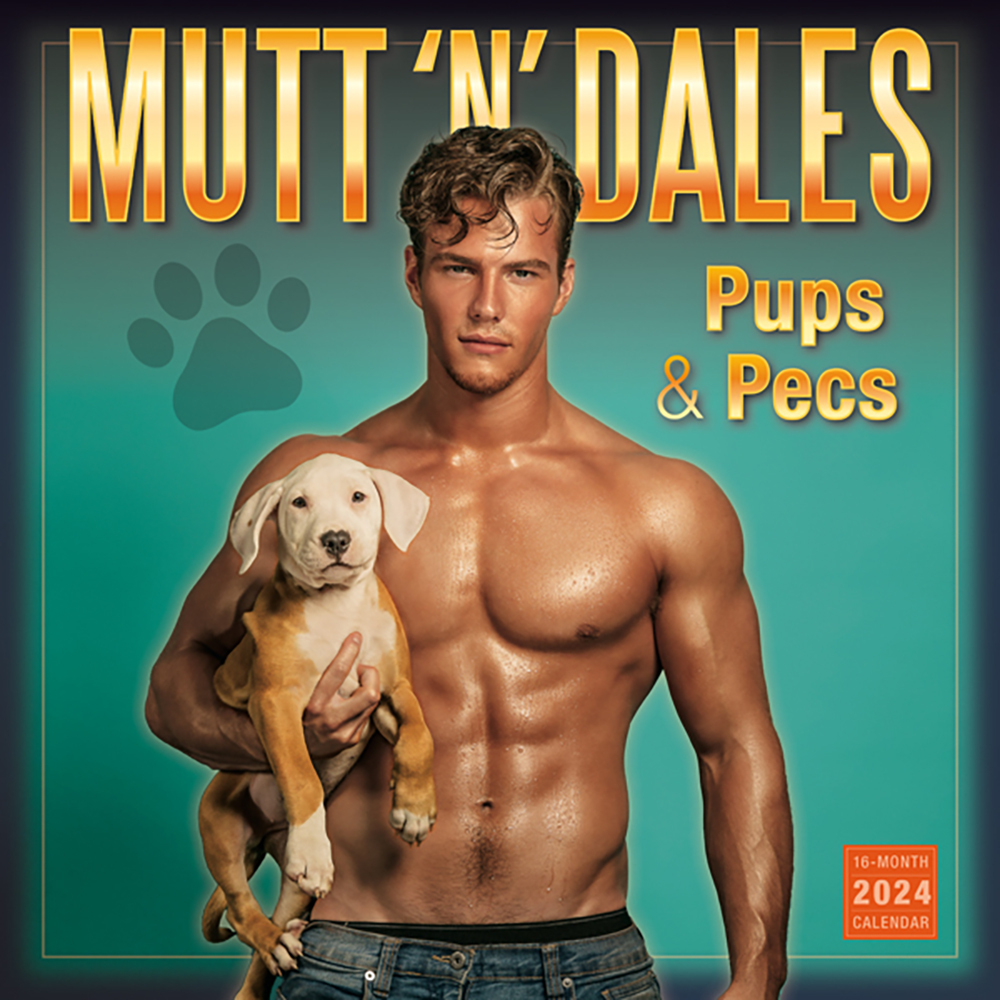 Mutt'N'Dales Pups & Pecs 16Month 2024 Square Wall Calendar by Mike Ruiz