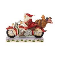 Heartwood Creek Figurine 14cm Santa Riding Motorcycle, Whitehill 6008883