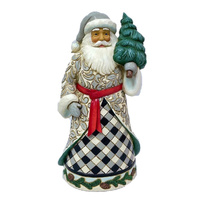 Heartwood Creek Figurine 18cm Santa with Black & White Skirt Holding Tree, Whitehill 6013949