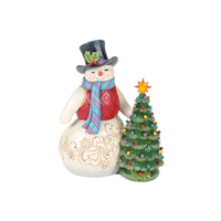 Heartwood Creek Figurine 21cm Snowman with LED Tree, 6017016