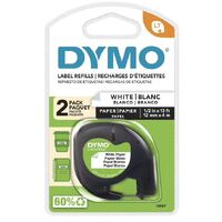 Dymo LetraTag Tape White Paper Label 12mm x 4m - Pack of 2 - 071701106971