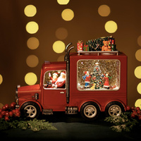 Christmas Light-Up Figurine 28x21cm Snowing Truck with Santa and Xmas Tree LED Light & Music, JT72-2