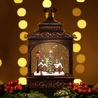 Christmas French Lantern 18x25cm Snowing Xmas Town LED Light & Music, JT03-4