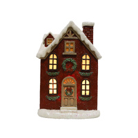 Christmas Light-Up Figurine 11x15cm Village Brick House LED Light, RS41-5