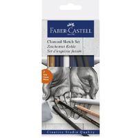 Faber-Castell - Charcoal Sketch Set - Pack of 7 Pencils w/ Sharpener & Eraser