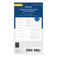 2026 Refill Filofax Classic Personal Week to View Notes Multilanguage 26-68409