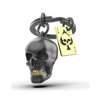 Metalmorphose Miniature 3D Metal Keychain - Black Skull & Playing Card, Whitehill MTM137-01
