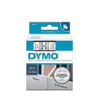 Dymo D1 Label Tape- 12mm x 7m- Black on Clear Plastic S0720500