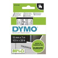 Dymo D1 Label Tape- 12mm x 7m- Black on White Plastic