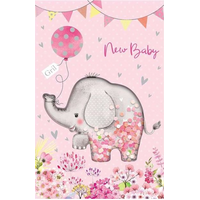 Greeting Card Sequins New Baby Girl - Elephant by For Arts Sake 09659