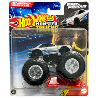 Hot Wheels Monster Trucks with Crushed Car - Fast and Furious Nissan Skyline