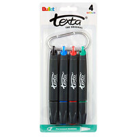 Texta Permanent Markers Bullet Assorted Pack of 4 (Black, Blue, Red & Green) with Carabiner 48903