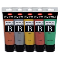 Jasart Byron Set of 5 Acrylic Paint Tubes - Metallic Colours 75ml each Medium Bodied 0064570