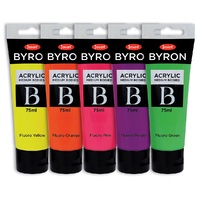 Jasart Byron Set of 5 Acrylic Paint Tubes - Fluorescent Colours 75ml each Medium Bodied 0064580