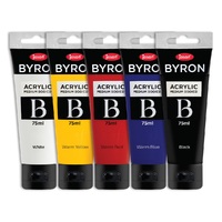 Jasart Byron Set of 5 Acrylic Paint Tubes - Warm Primary Colours 75ml each Medium Bodied 0067100