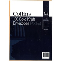 Collins C5 Gold Kraft Envelopes Pocket Peel and Seal - Pack of 100