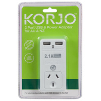 Korjo 2 Port USB & Power Adaptor For Aus & NZ USB2x2AU