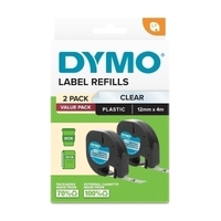 Dymo LetraTag Tape Clear Plastic Label 2 Pack 12mm x 4m 2191233