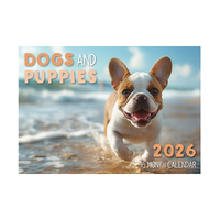 2026 Calendar Dogs And Puppies 16-Month Horizontal Wall, Design Group CAL26001