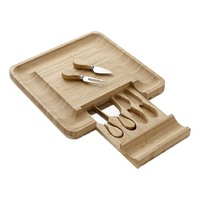 Fromagerie Square Serving Set Bamboo Material Cheese Board with Knives, 4 Piece
