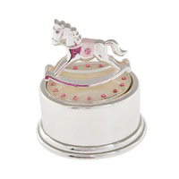 Music Box Rocking Horse Baby Girl Silver Plated Pink Baby Gift Gibson Gifts 20406