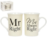 Mugs Set - Mr & Mrs Right by Gibson Gifts, Wedding Anniversary Gift 20447