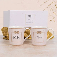 Mugs Set - Jewelled Mr & Mrs Right by Gibson Gifts, Wedding Anniversary Gift 20449