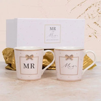 Mugs Set - Jewelled Mr & Mrs Right by Gibson Gifts, Wedding Anniversary Gift 20449