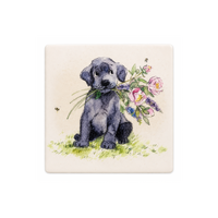 Gibson Gifts On The Farm Coaster Black Labrador Puppy Fine China, 26805