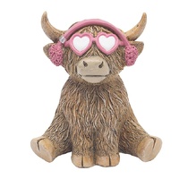 Gibson Gifts Figurine 12cm Happy Highland Cow Pink Ear Muffs, 27310